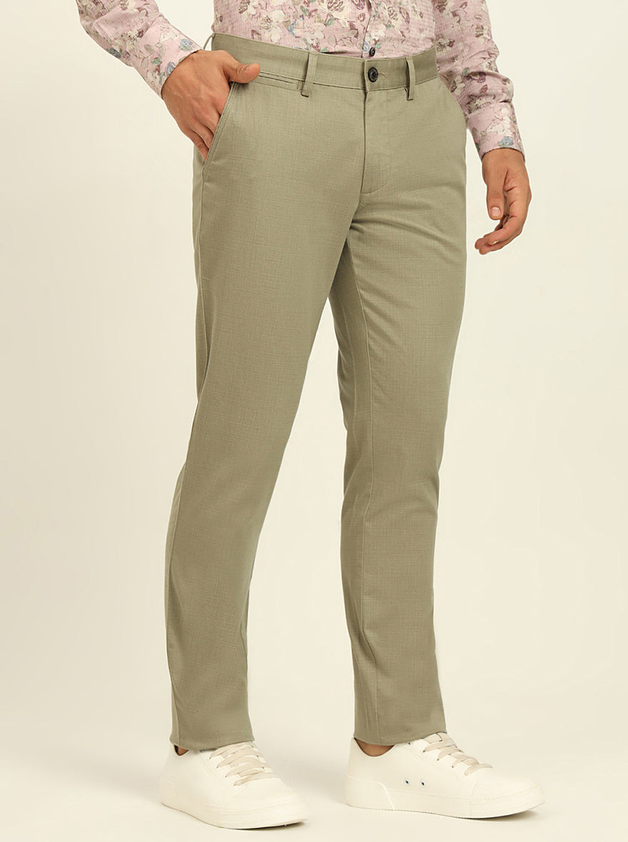 Green Printed Uno Fit Casual Trouser | JadeBlue