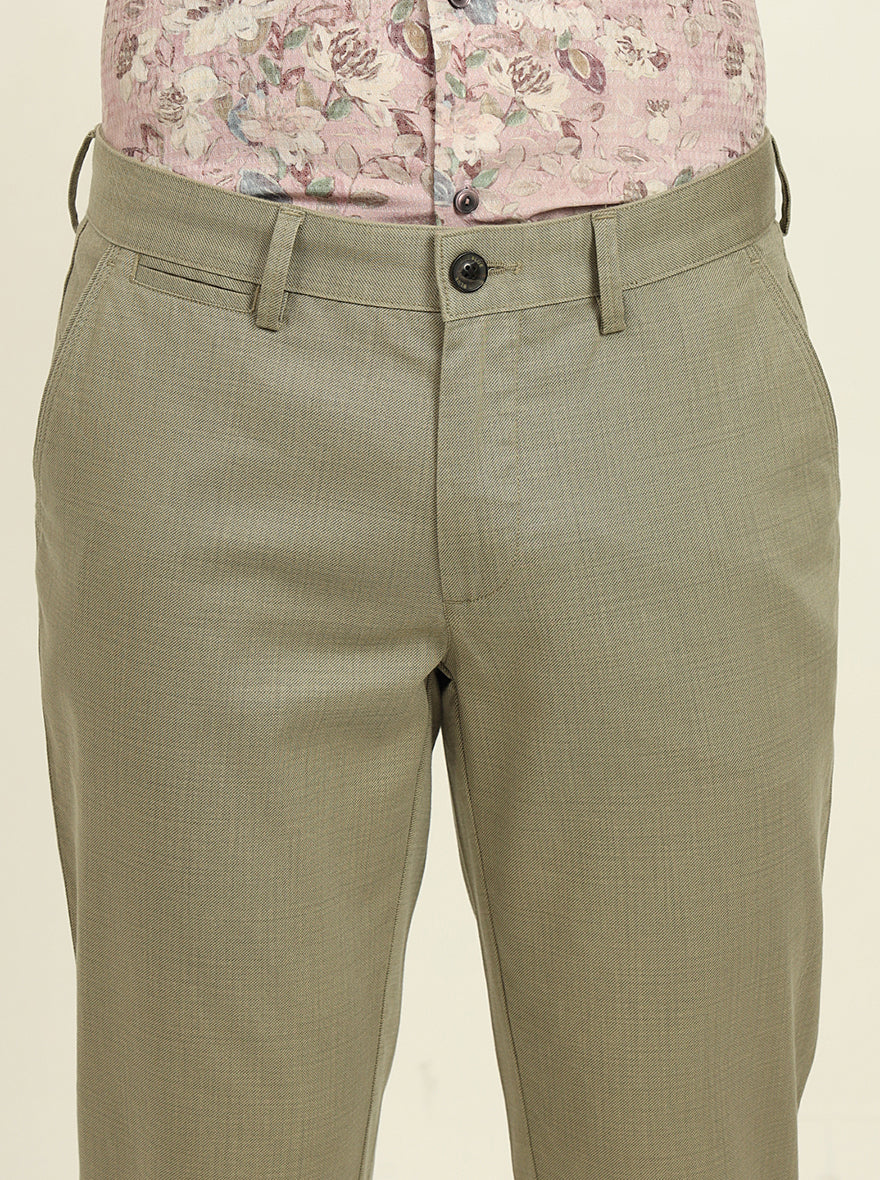Green Printed Uno Fit Casual Trouser | JadeBlue