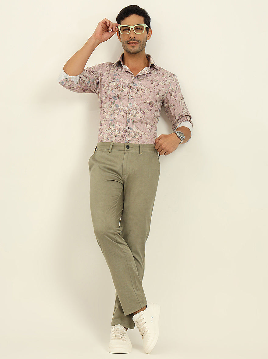 Green Printed Uno Fit Casual Trouser | JadeBlue