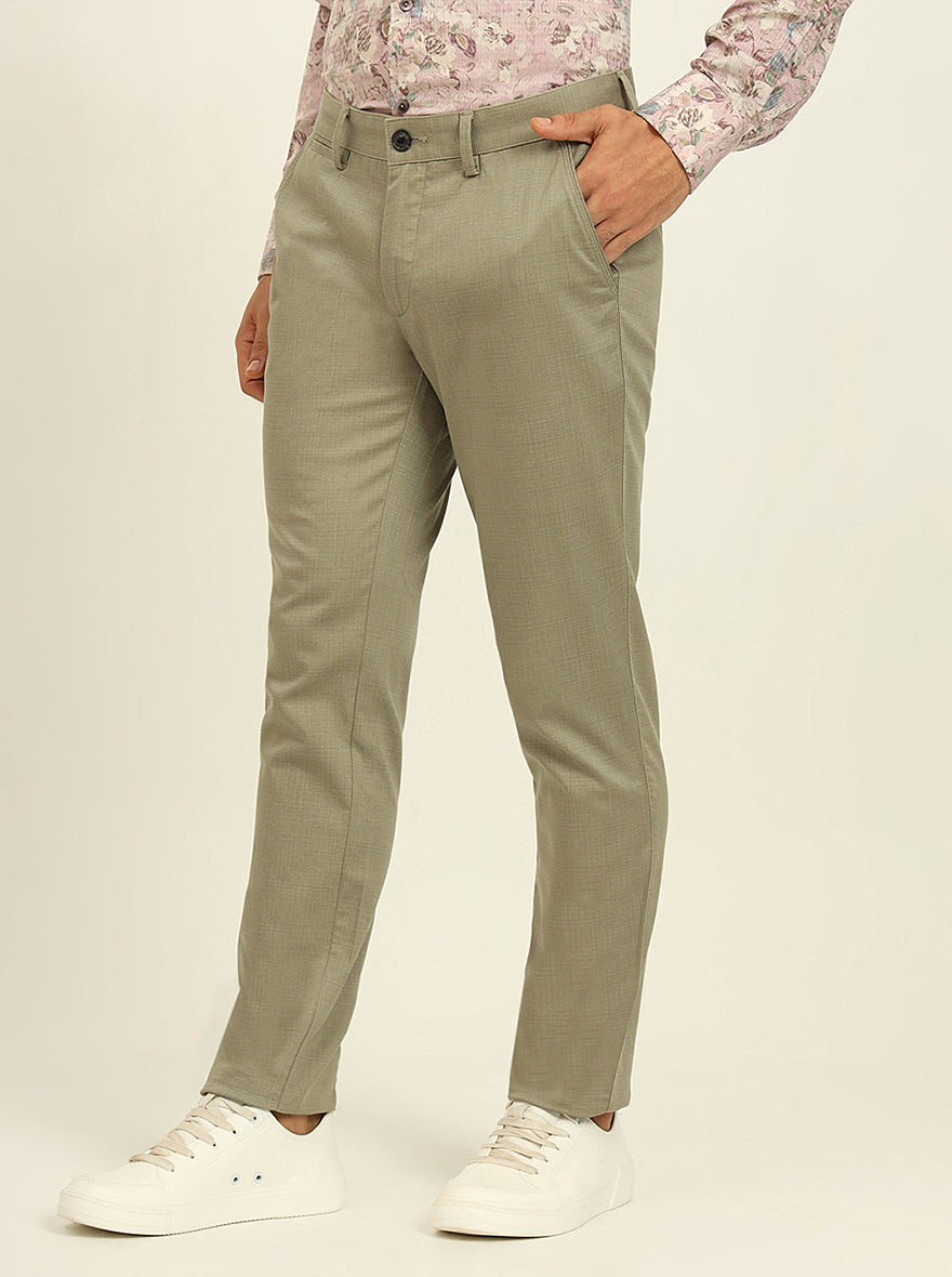 Green Printed Uno Fit Casual Trouser | JadeBlue