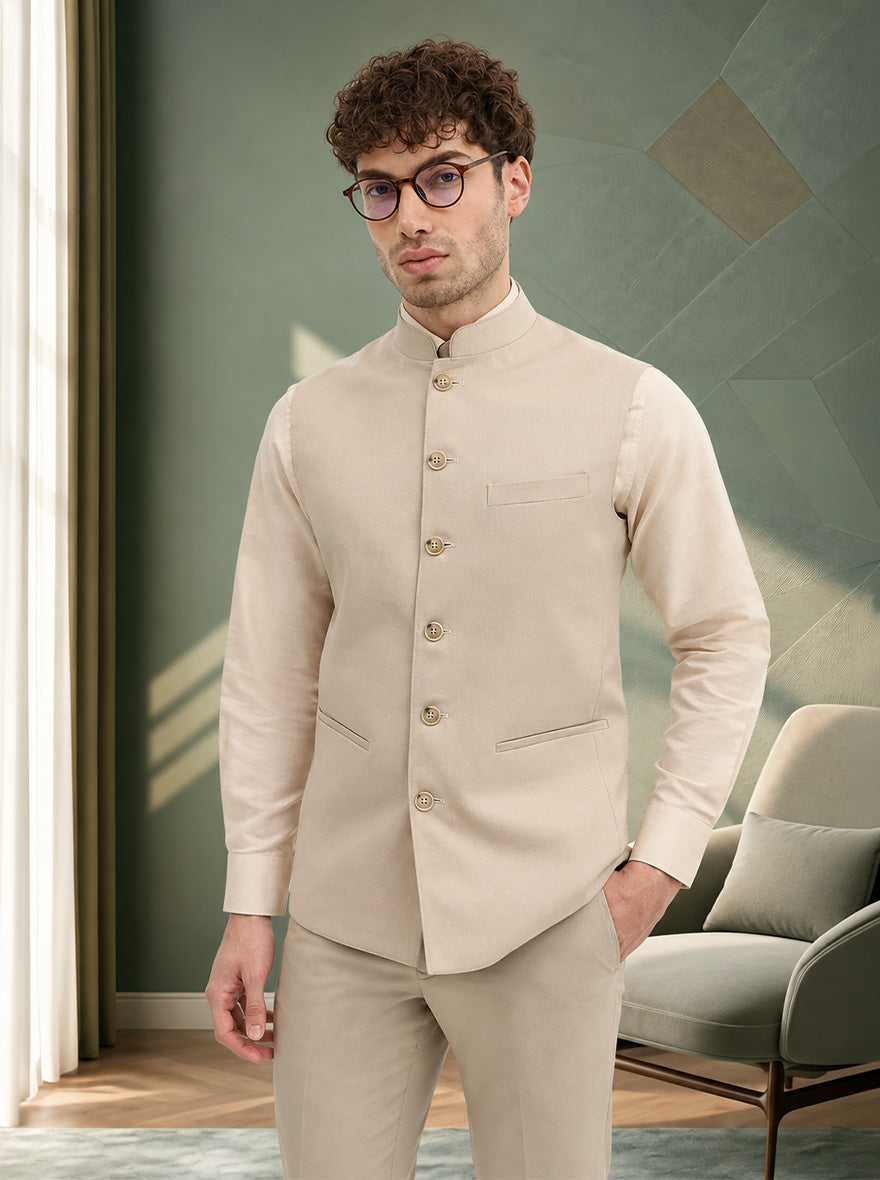 Khaki Solid Regular Fit Modi Jacket | JadeBlue