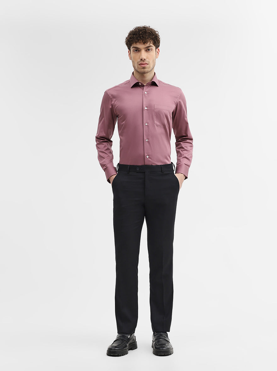 Carrot Pink Solid Regular Fit Formal Shirt | Metal