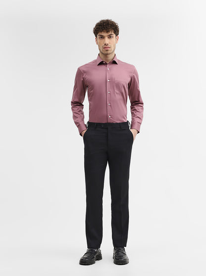 Carrot Pink Solid Regular Fit Formal Shirt | Metal