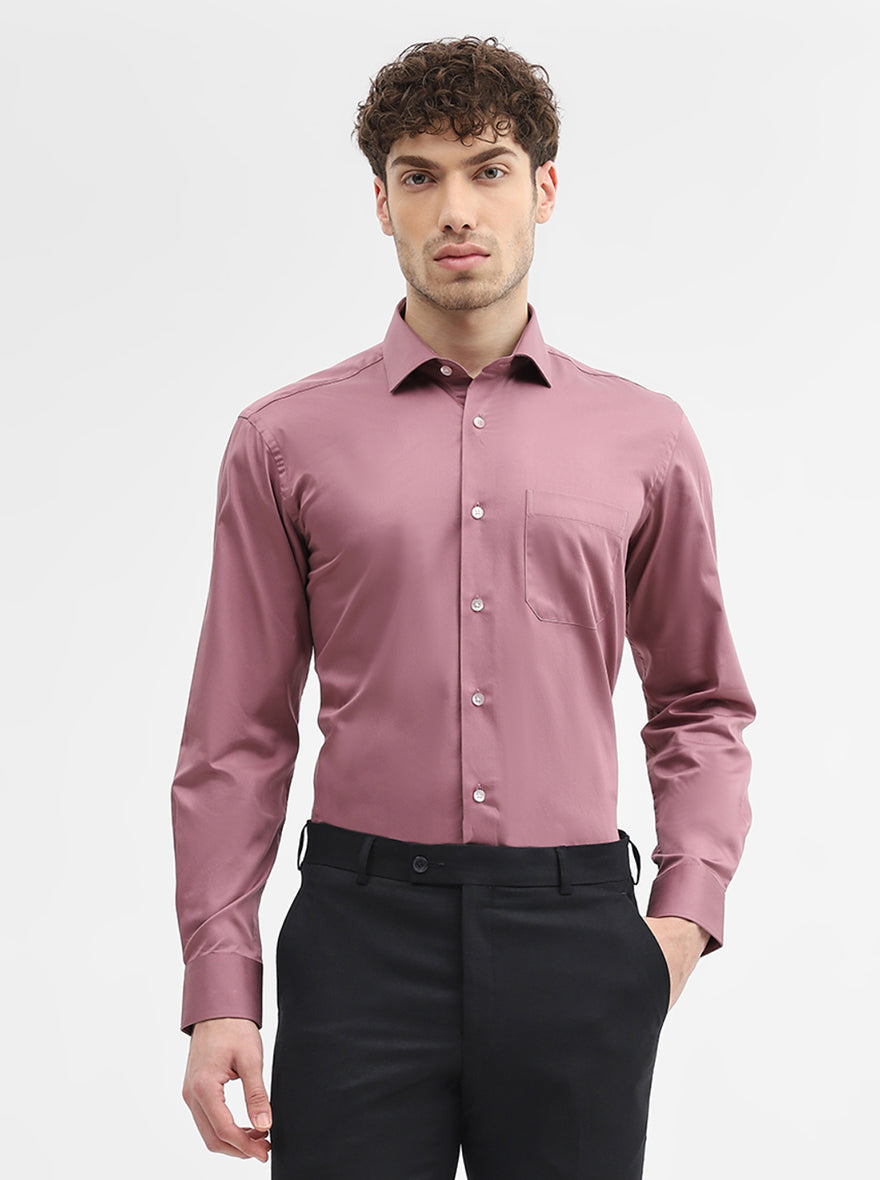 Carrot Pink Solid Regular Fit Formal Shirt | Metal