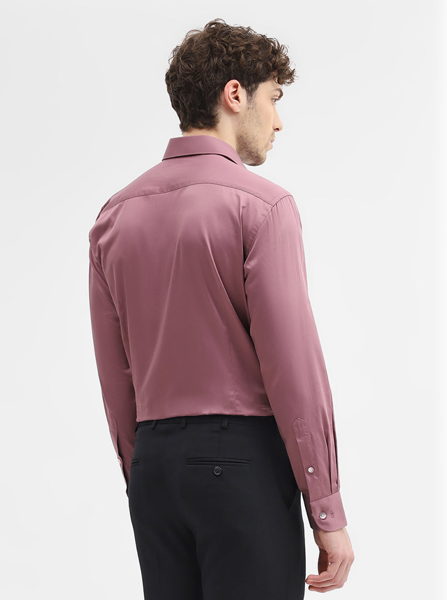 Carrot Pink Solid Regular Fit Formal Shirt | Metal