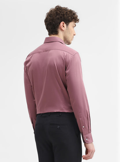 Carrot Pink Solid Regular Fit Formal Shirt | Metal