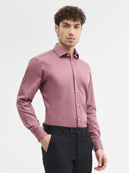 Carrot Pink Solid Regular Fit Formal Shirt | Metal