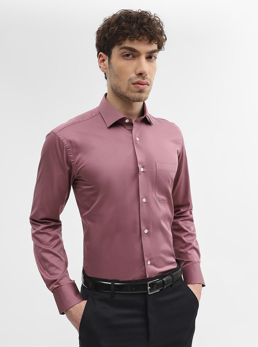 Carrot Pink Solid Regular Fit Formal Shirt | Metal