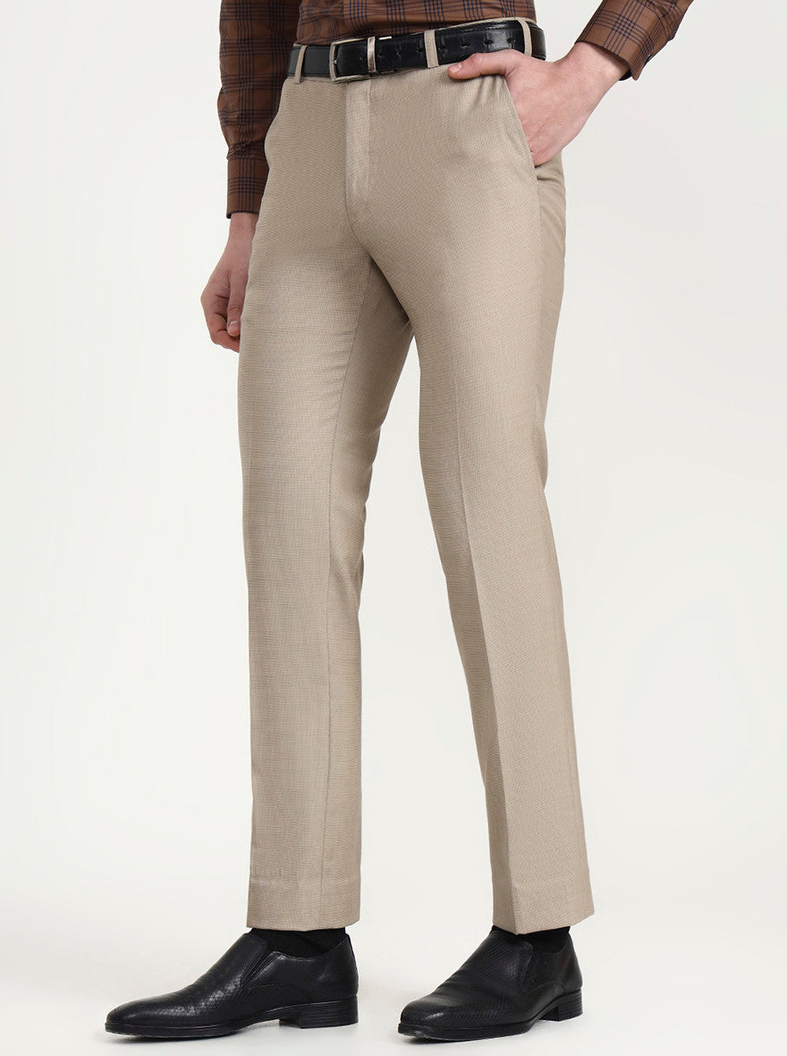 Fawn Solid Slim Fit Formal Trouser | JadeBlue Super Luxe