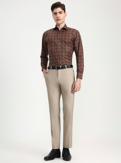 Fawn Solid Slim Fit Formal Trouser | JadeBlue Super Luxe