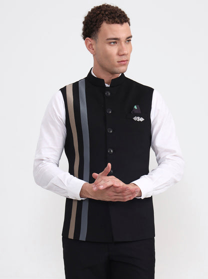 Black Striped Regular Fit Waistcoat  | Wyre