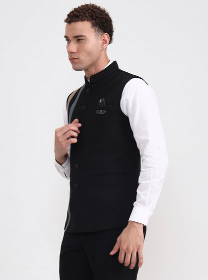 Black Striped Regular Fit Waistcoat  | Wyre