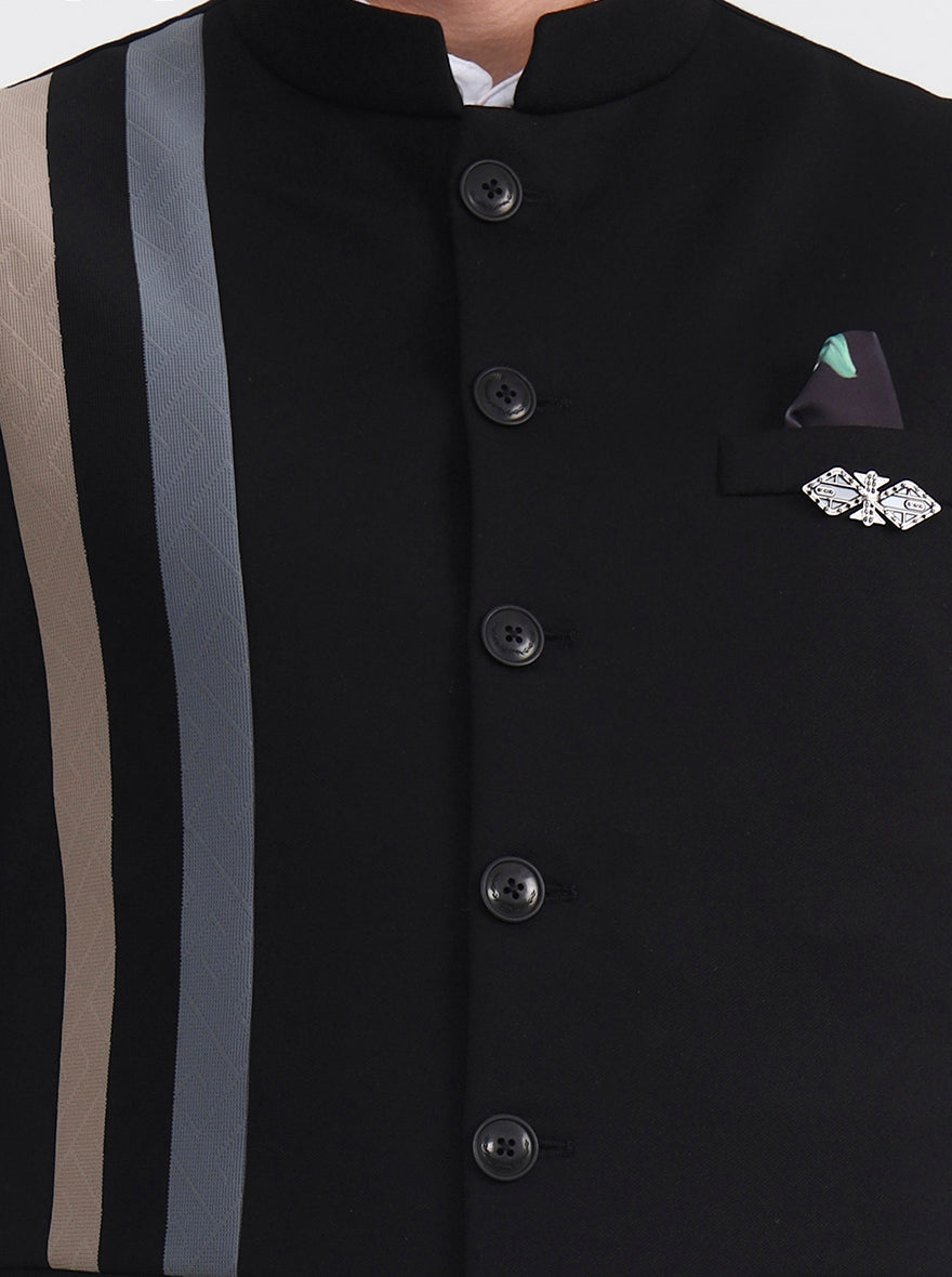 Black Striped Regular Fit Waistcoat  | Wyre