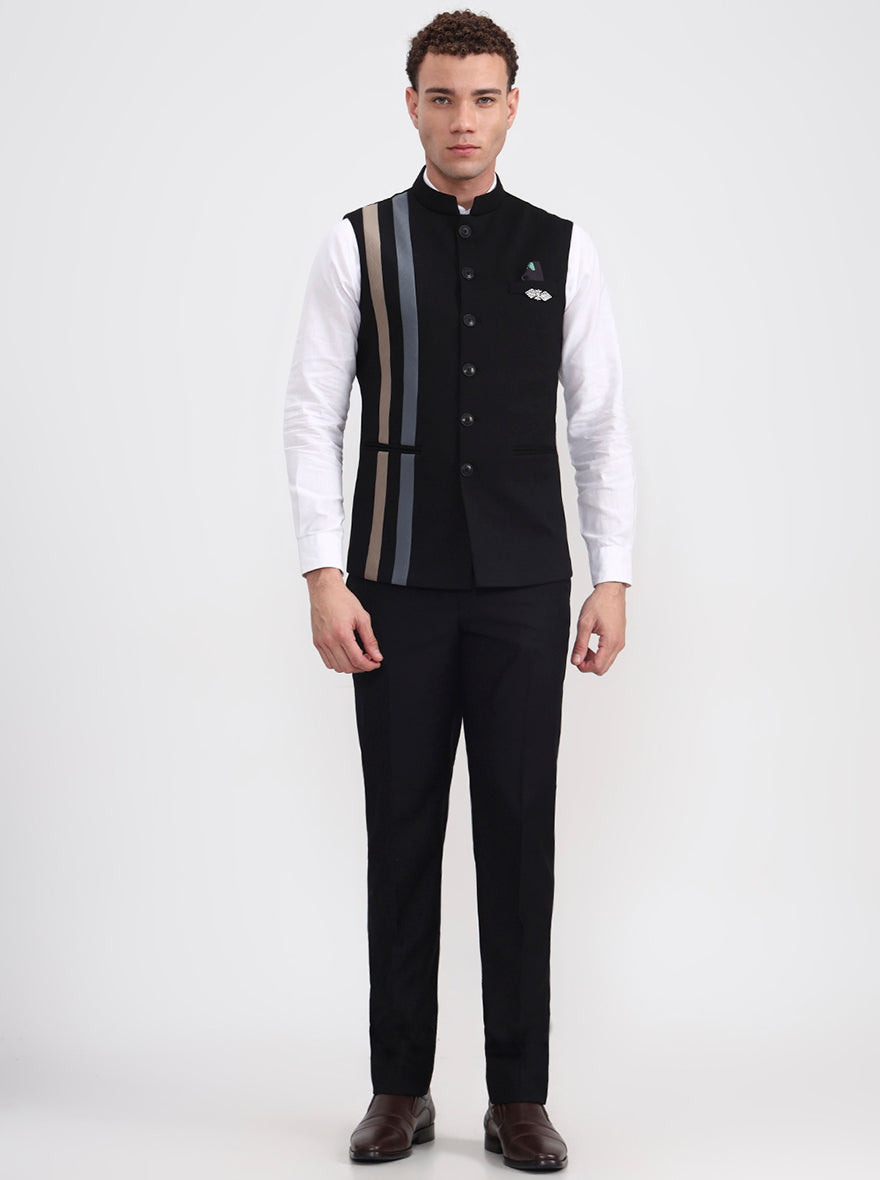 Black Striped Regular Fit Waistcoat  | Wyre