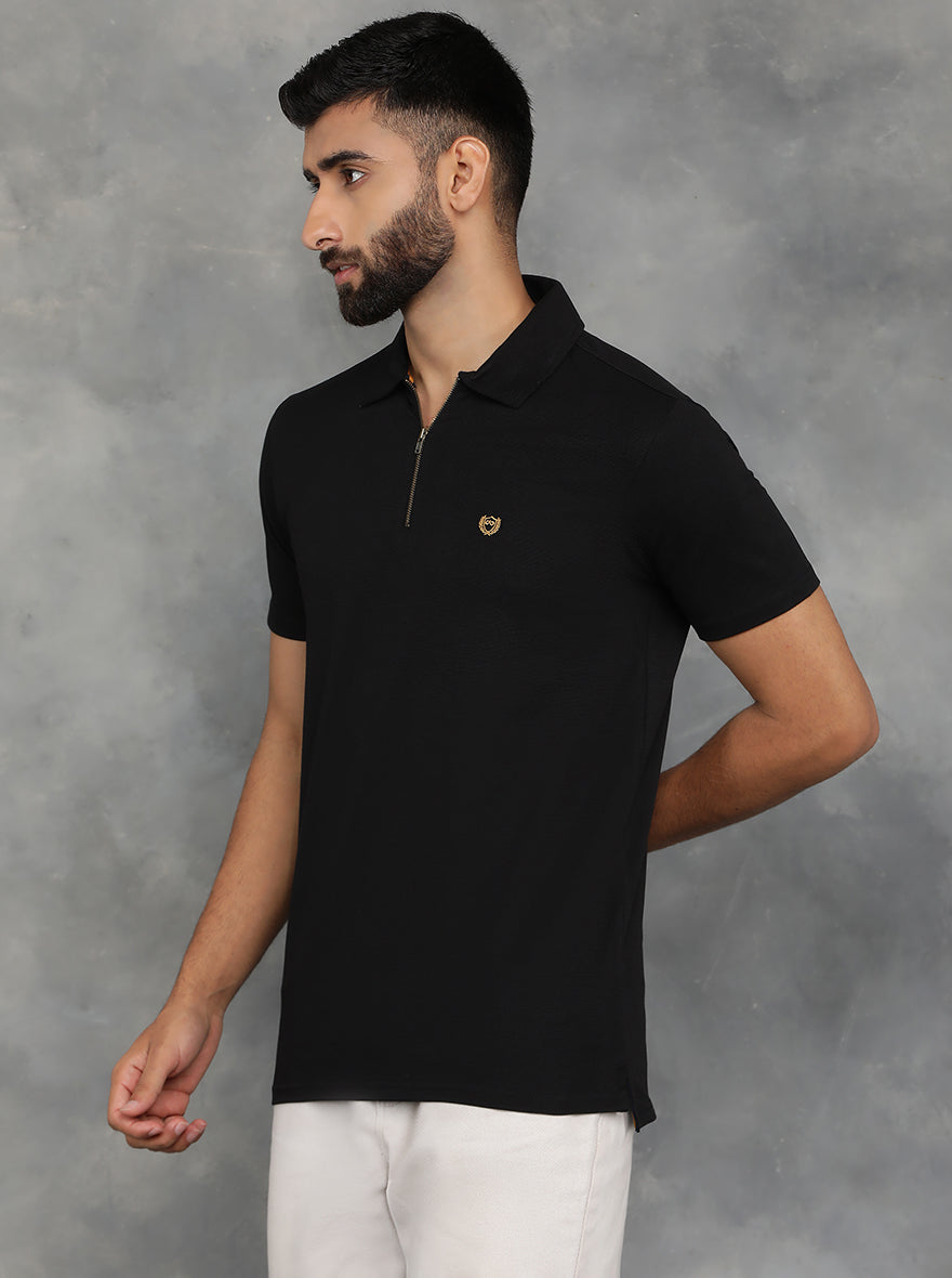 Black Solid Regular Fit Polo T-Shirt | JadeBlue