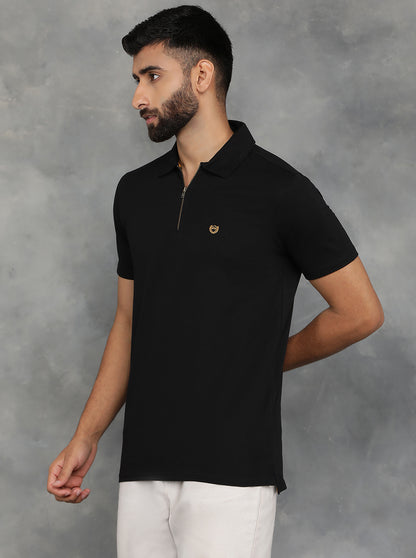 Black Solid Regular Fit Polo T-Shirt | JadeBlue