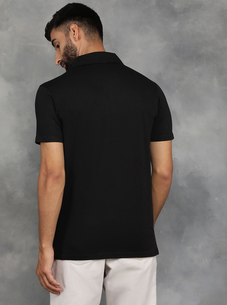 Black Solid Regular Fit Polo T-Shirt | JadeBlue