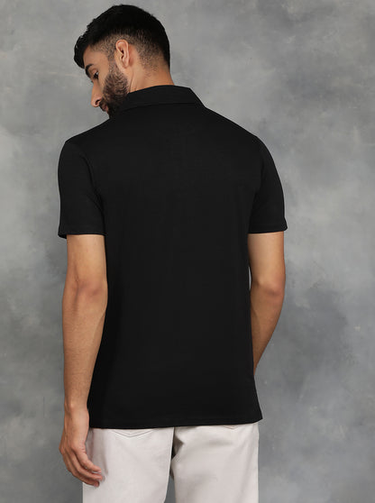Black Solid Regular Fit Polo T-Shirt | JadeBlue