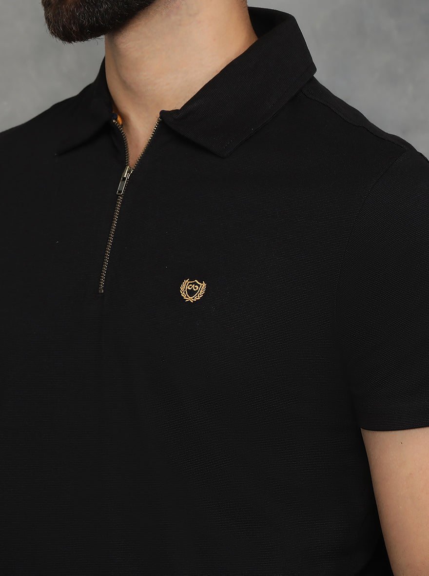 Black Solid Regular Fit Polo T-Shirt | JadeBlue