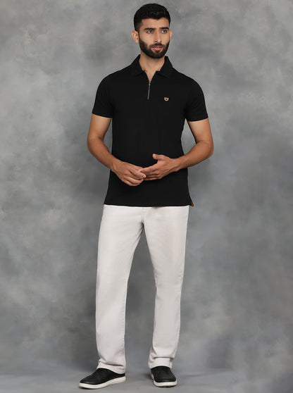 Black Solid Regular Fit Polo T-Shirt | JadeBlue