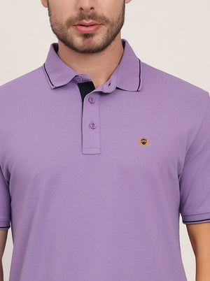 Lavender Solid Slim Fit Polo T-Shirt | JadeBlue