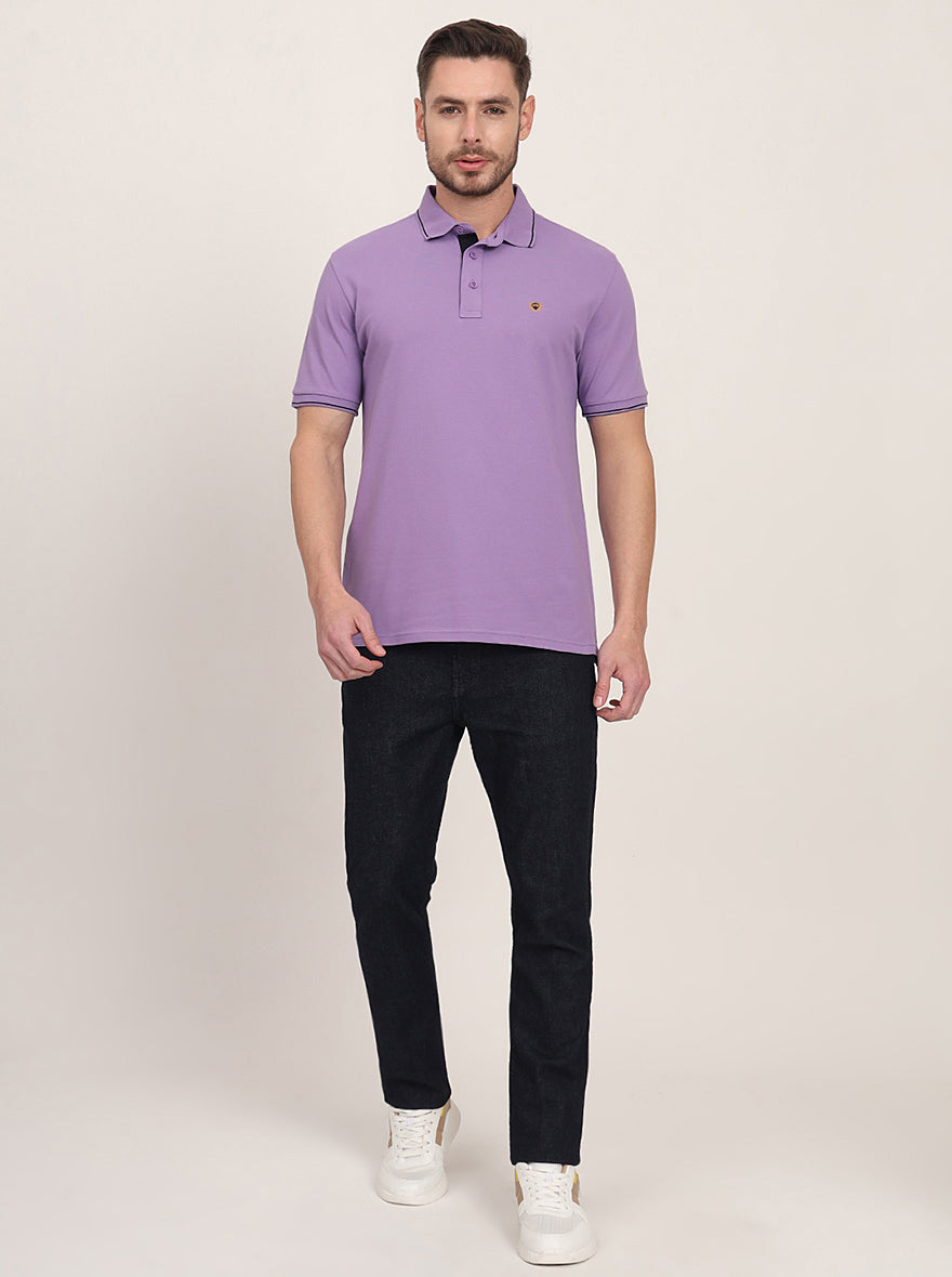 Lavender Solid Slim Fit Polo T-Shirt | JadeBlue
