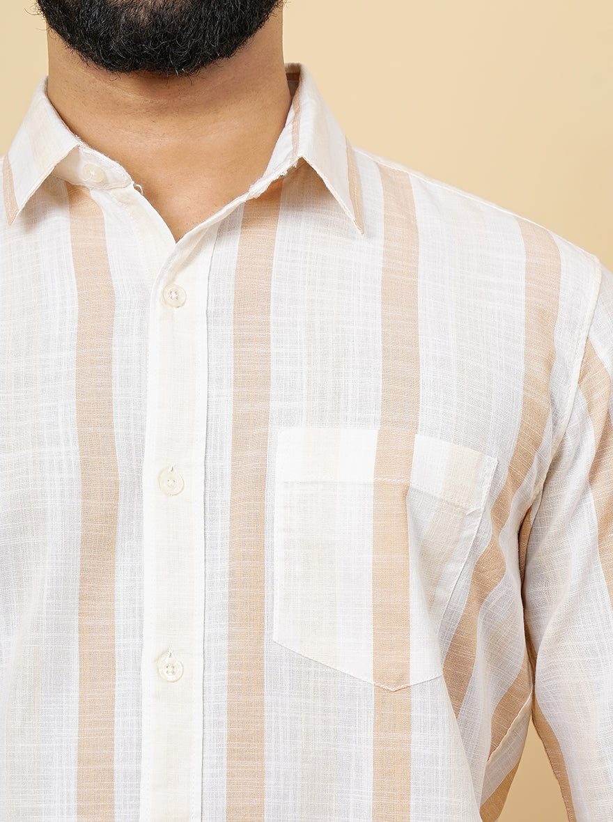 Light Brown Striped Slim Fit Casual Shirt | JadeBlue