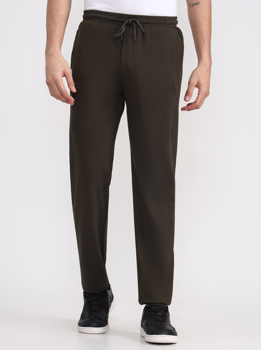 Olive Brown Solid Slim Fit Track Pant | JadeBlue