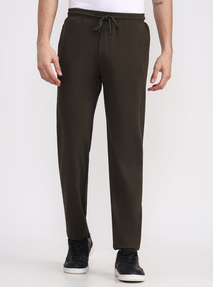 Olive Brown Solid Slim Fit Track Pant | JadeBlue