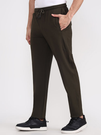 Olive Brown Solid Slim Fit Track Pant | JadeBlue
