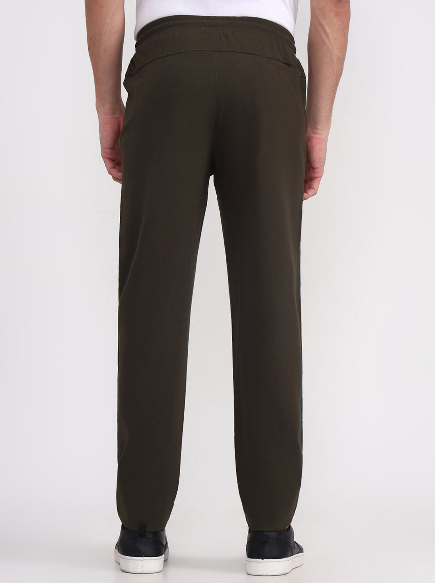 Olive Brown Solid Slim Fit Track Pant | JadeBlue