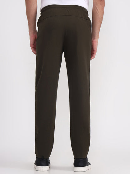 Olive Brown Solid Slim Fit Track Pant | JadeBlue