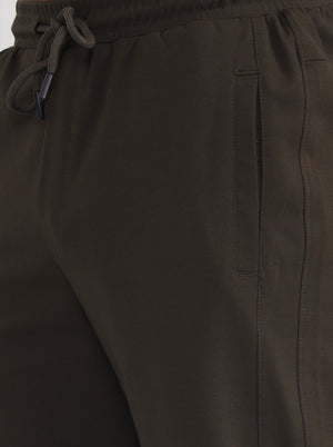 Olive Brown Solid Slim Fit Track Pant | JadeBlue