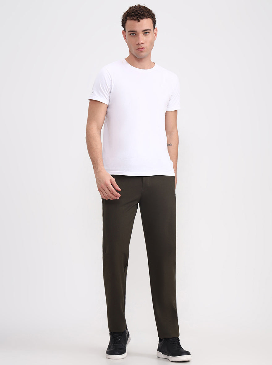 Olive Brown Solid Slim Fit Track Pant | JadeBlue