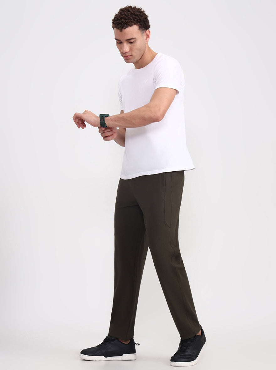 Olive Brown Solid Slim Fit Track Pant | JadeBlue