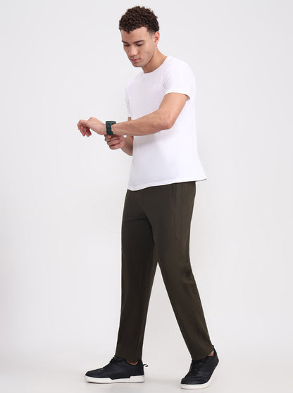 Olive Brown Solid Slim Fit Track Pant | JadeBlue