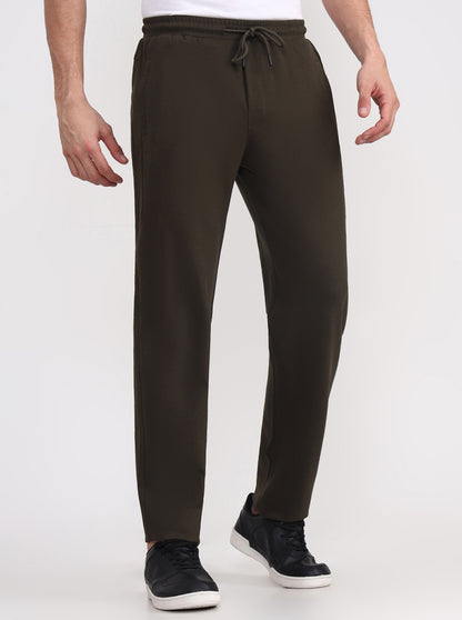 Olive Brown Solid Slim Fit Track Pant | JadeBlue