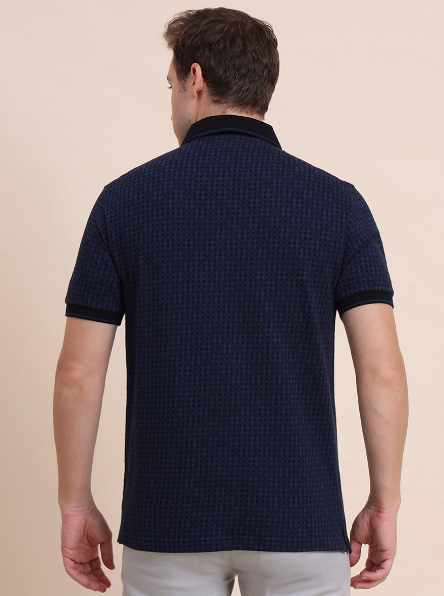 Blue & Black Checked Slim Fit Polo T-Shirt | JadeBlue