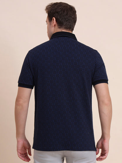 Blue & Black Checked Slim Fit Polo T-Shirt | JadeBlue