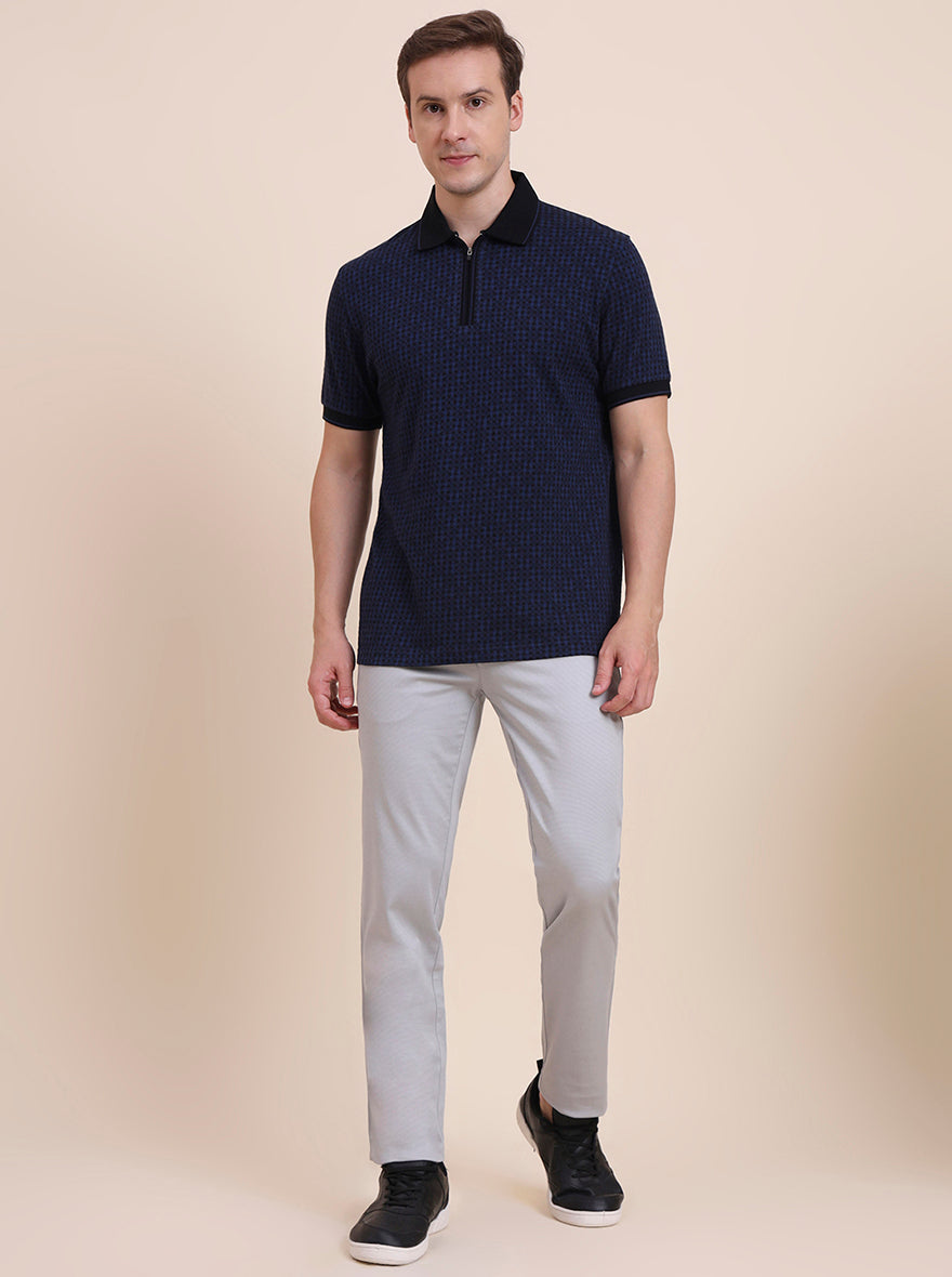 Blue & Black Checked Slim Fit Polo T-Shirt | JadeBlue