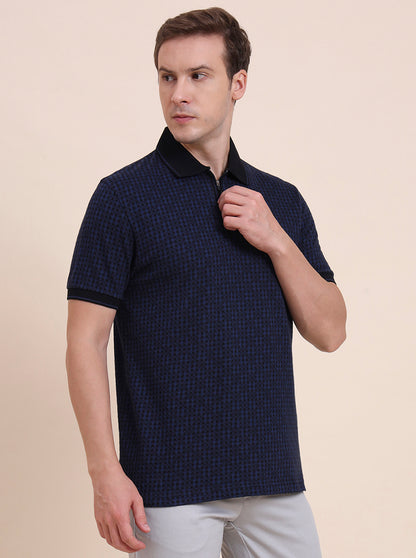 Blue & Black Checked Slim Fit Polo T-Shirt | JadeBlue