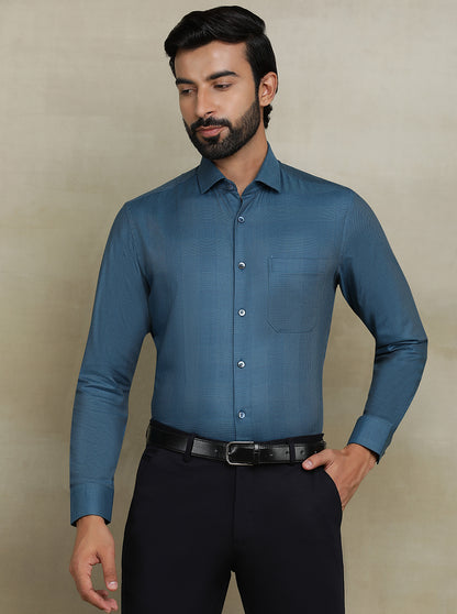 Blue Checked Slim fit Formal Shirt | Metal