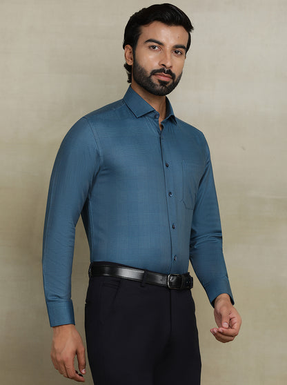 Blue Checked Slim fit Formal Shirt | Metal