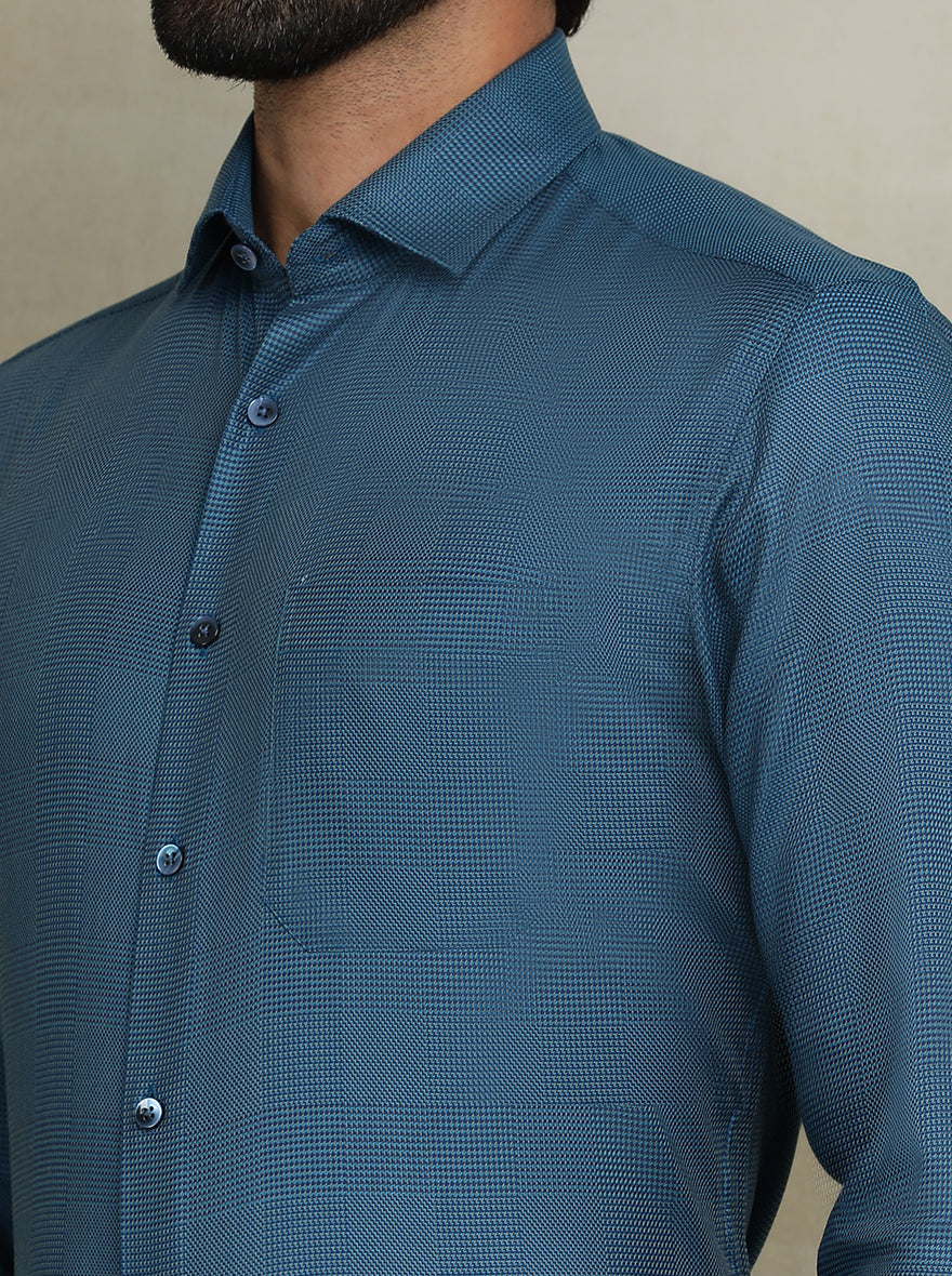 Blue Checked Slim fit Formal Shirt | Metal