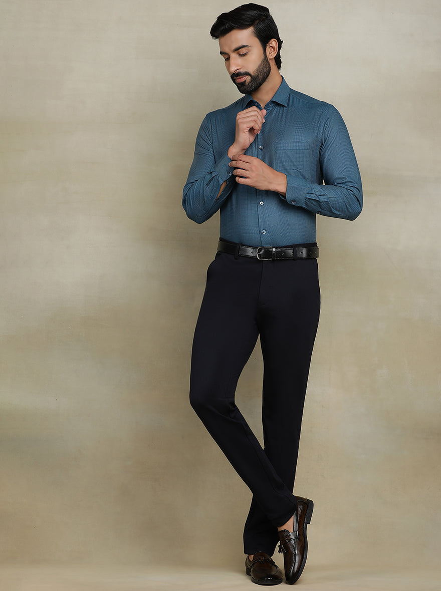 Blue Checked Slim fit Formal Shirt | Metal