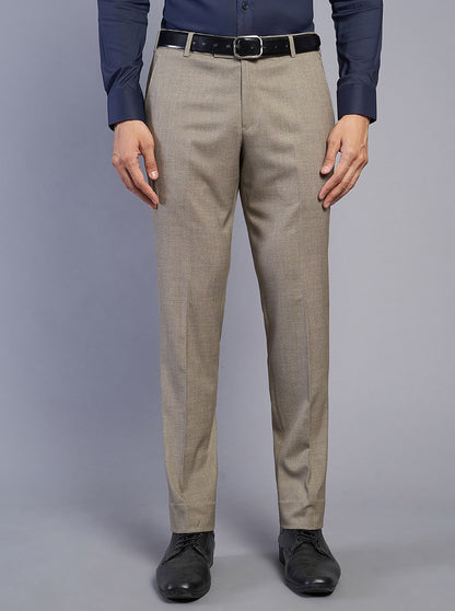 Khaki Solid Super Slim Fit Formal Trouser | JadeBlue Youth