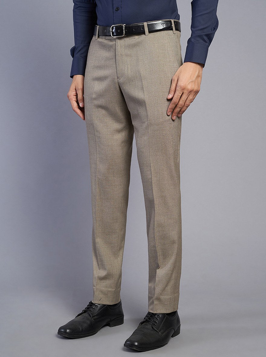 Khaki Solid Super Slim Fit Formal Trouser | JadeBlue Youth