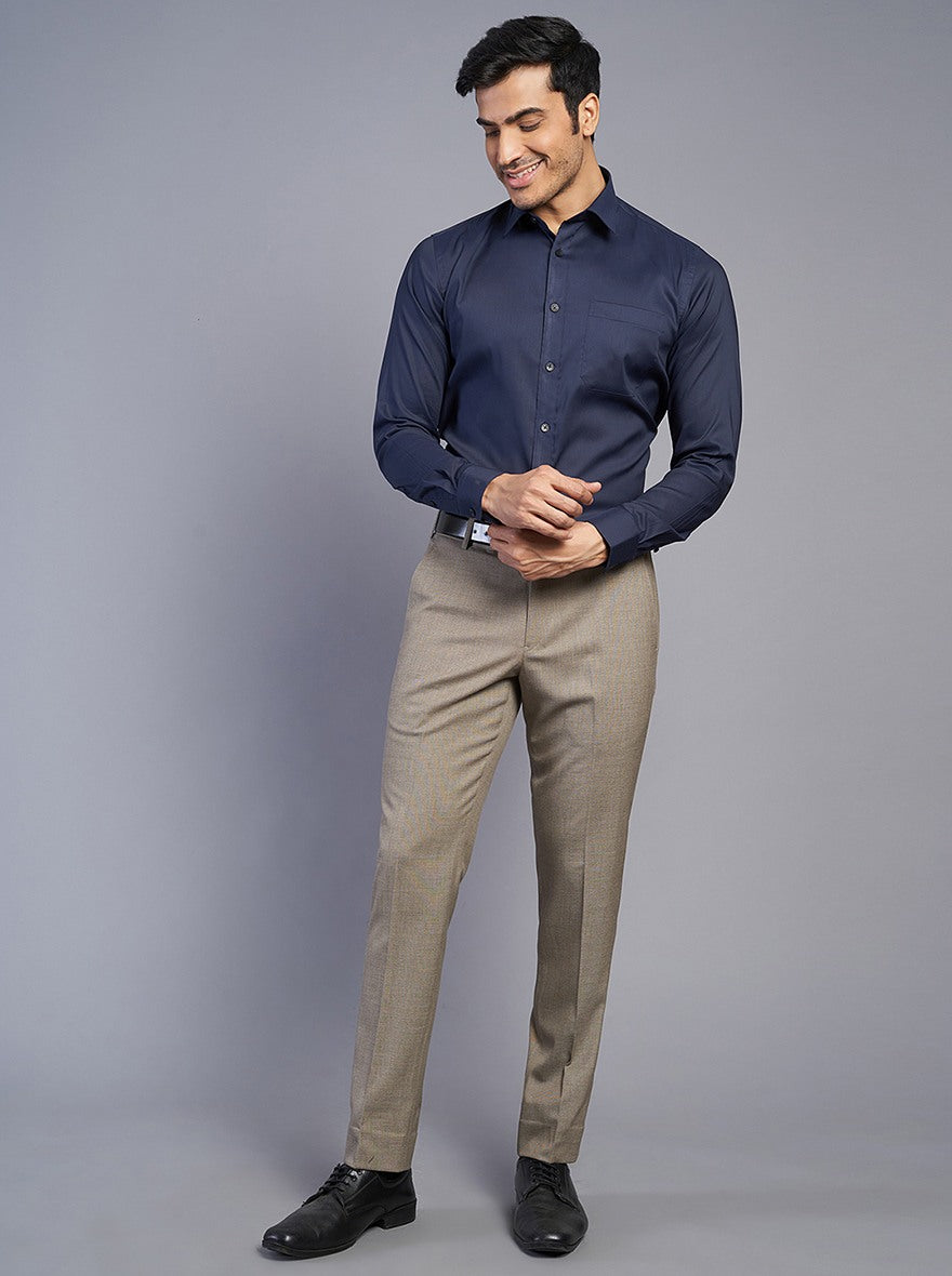 Khaki Solid Super Slim Fit Formal Trouser | JadeBlue Youth