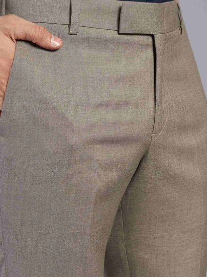 Khaki Solid Super Slim Fit Formal Trouser | JadeBlue Youth