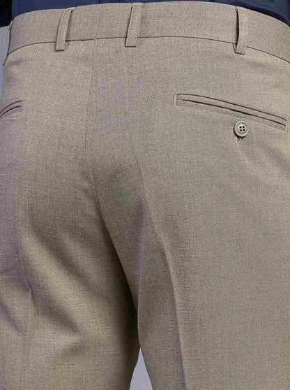 Khaki Solid Super Slim Fit Formal Trouser | JadeBlue Youth